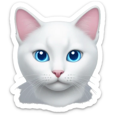 White cat with blue eyes and pink nose sticker