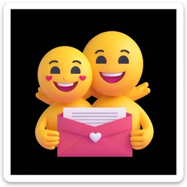 apple-style 3D emoji character holding a wedding invitation with both hands, cute and minimal, soft shadows, white background, high-resolution, emoji face smiling gently, pastel color palette sticker