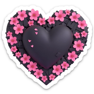 goth sakura heart, black heart with broken pieces and sakura petals emerging, dramatic and mystical, no background sticker