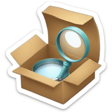 a magnifying glass inside an empty box sticker