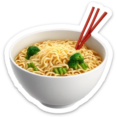 ramen noodles in a white bowl with chopsticks and vegetables  sticker