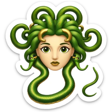 The Sicilian Medusa in gold and green and make the snake hair have snake faces  sticker