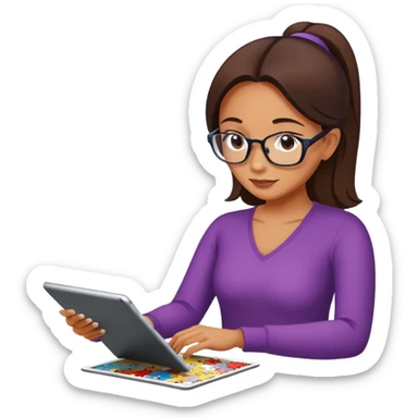 Woman playing jigsaw puzzle on iPad sticker