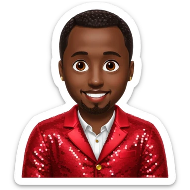 P. Diddy with dark brown hair, red sequin outfit sticker