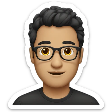 dark hair up guy wearing glasses and dark t-shirt with flowers print sticker