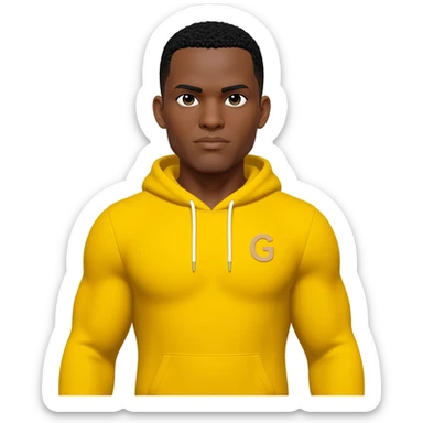 Black male look superstrong yellow hoodie and beige short letters G black g armsbi hair full body sticker
