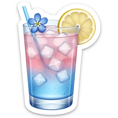 Ice pink lemon cocktail with blue small flowers  sticker