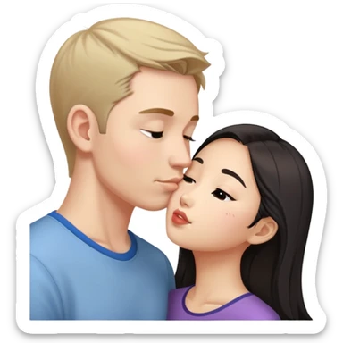 White guy kisses Asian girl forehead sticker