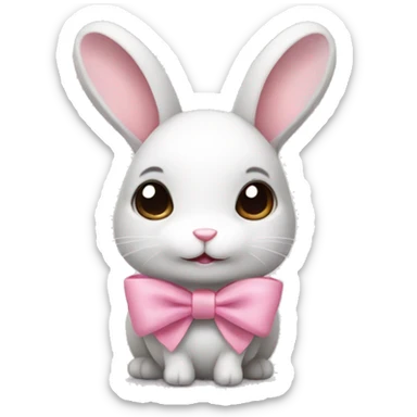 Minilop bunny, white gray and brown with a pink bow sticker