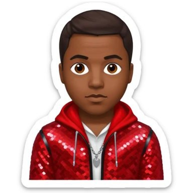 Nasir Nas Jones, Rapper with dark brown hair, red sequin outfit sticker