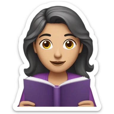 Armenian women with the purple clothes reading book and looking at camera and smiling  sticker