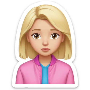 blonde girl with sleepy eyes wearing pink jacket sticker