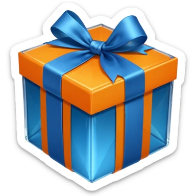 glass orange gift box with blue ribbon sticker
