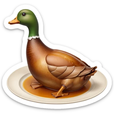 single cooked duck leg confit de canard with golden-brown crispy skin, tender meat, slightly curved shape, visible skin texture, hint of rendered fat, natural arrangement, clean 3D look, soft lighting, no plate or garnish, no faces, emoji scale sticker