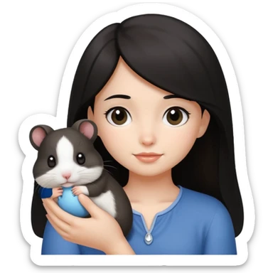 darkhair girl with black and white hamster  sticker
