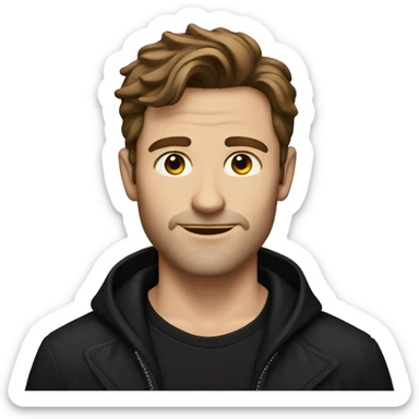 A man with hazel green eyes and brown hair in a all black outfit  sticker