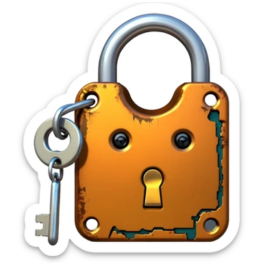 Digital glitch art style emoji, corrupted padlock sticker