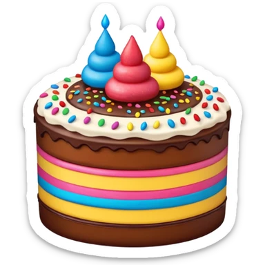 double-layered cake emoji with rich fudge and strawberry layers, topped with rainbow sprinkles and vibrant colors sticker