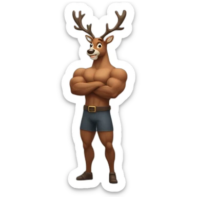 Reindeer muscular showing off biceps arms crossed masculine fierce sticker