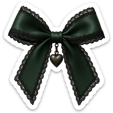 green gothic bow with black lace trim and heart charm, remove background sticker