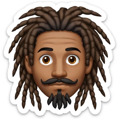black and brown dreads, brown skin, regular black eyebrows, black eyes, mustache with cut in the middle sticker