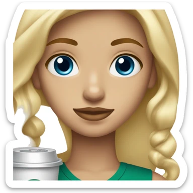 blonde girl blue eyes with Starbucks cup drink sticker