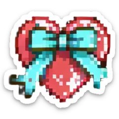 tiny red heart with a bow, pastel red enamel, sparkling gems, soft glowing effect sticker