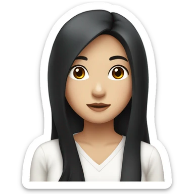 Asian girl with long black hair with brown eyes and wearing a white top sticker