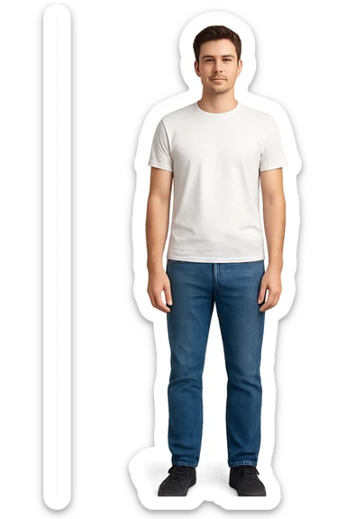 Man 25 years old wearing blue jeans and white t-shirt sticker