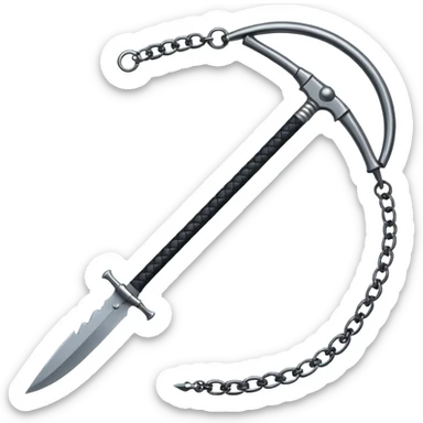 make japan weapon named "kusarigama" like hoe with chain and ball at the end of chain sticker