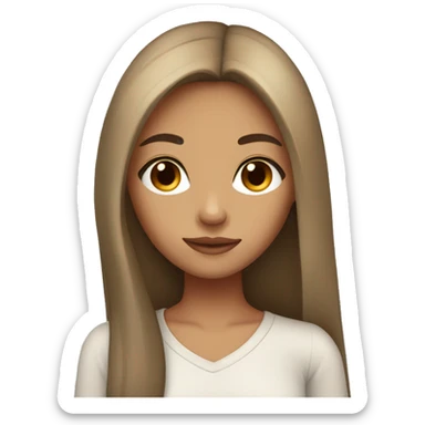 Girl with long black straight hair, light brown skin and brown eyes sticker