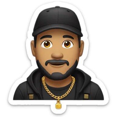 Cambodian man with a medium beard wearing a black cap, black shirt, and gold chain necklace sticker