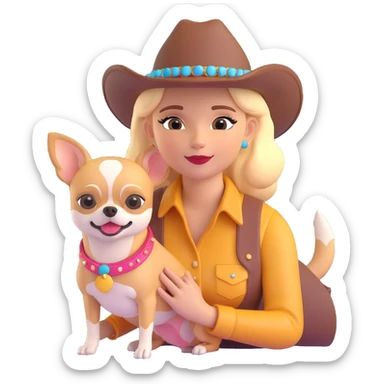 femme cowboy avec son chihuahua, chapeau brillant sticker