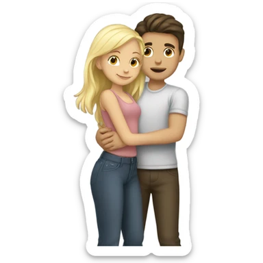 brunette boy hugging blonde girl sticker