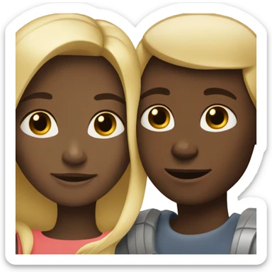 Blonde girl and dark skinned boy embracing sticker
