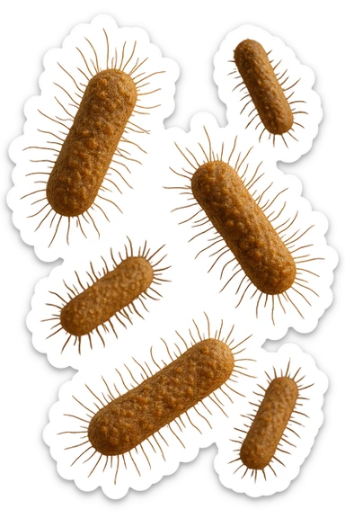 6 batteri intestinali iperrealistici sul bordeaux fluttuano in aria, iperrealistico 4k sticker