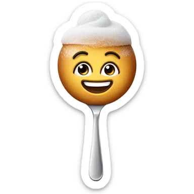 smiling emoji with sugar on face holding a spoon with sugar  sticker