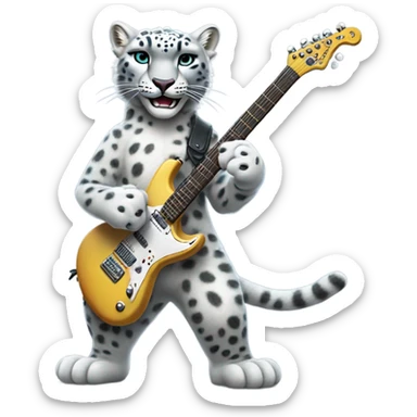 A snow leopard playing an electric guitar sticker