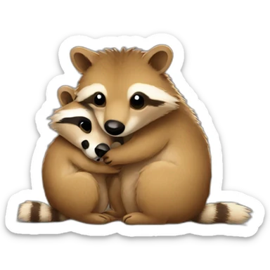 quokka hugging racoon sticker