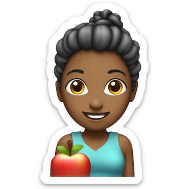 Girl with a shopping bag and her hair up and happy in apple style sticker