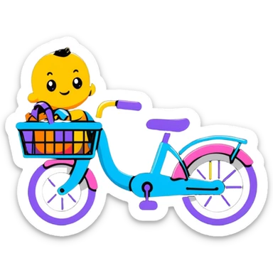 small kids bike in soft pastel pink with a basket and streamers sticker