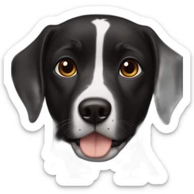 Black dog brown eyes, short hair, thin, with white zones on the chest sticker