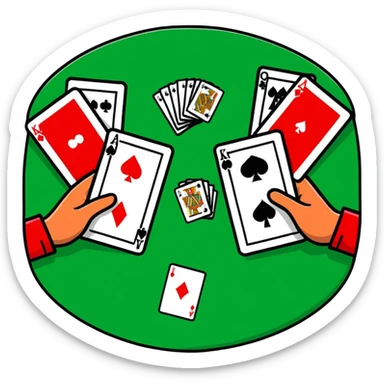 Pair of hands distributing playing cards on green felt table sticker
