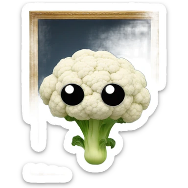 cauliflower looks into the mirror with big eyes sticker