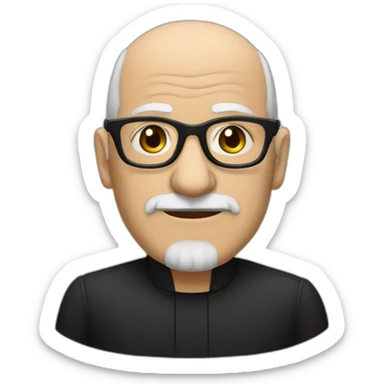 Old man pianist bald black glasses sideburns black shirt sticker