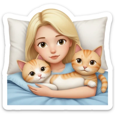 Fair skin blonde girl in bed with a cat aesthetic sticker