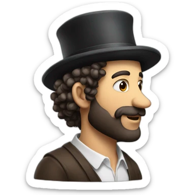 jewish man with curls and hat rubbing hands together side profile giant nose sticker