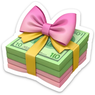 Bright Green & Golden Yellow Gradient Australian $100 notes stacked together and tied in a girly pink bow sticker