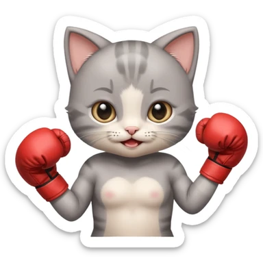 Very happy Gray baby girl kitten boxing  sticker