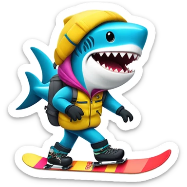 Shark snowboarding sticker
